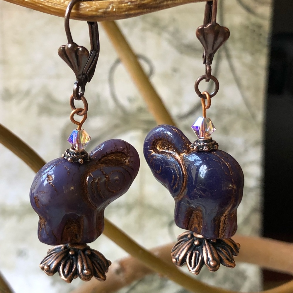 Purple Elephant Earrings - Ganesh Jewelry